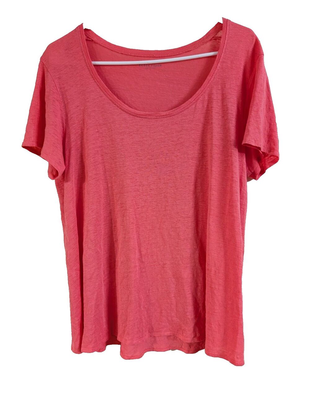 Eileen Fisher 100% Linen Short Sleeve Top L Lightweight Breathable Blouse